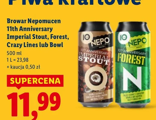 Piwo kraftowe Browar Nepomucen 11th Anniversary Imperial Stout, Forest, Crazy Lines lub Bowl promocja w Lidl