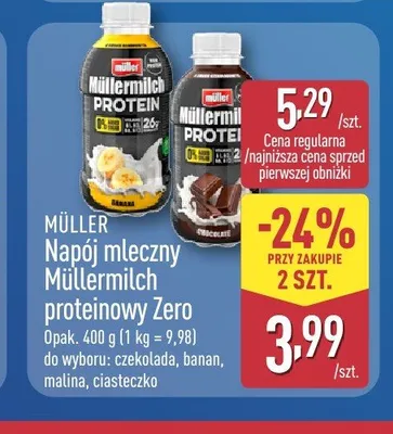Napój mleczny Müllermilch proteinowy Zero malina promocja w Aldi