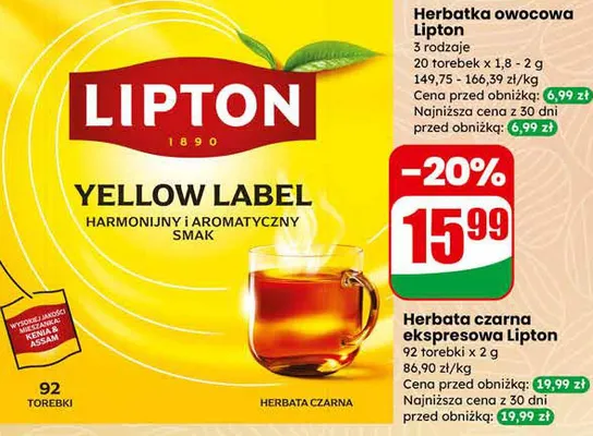 Herbata czarna ekspresowa Yellow Label promocja w Dino