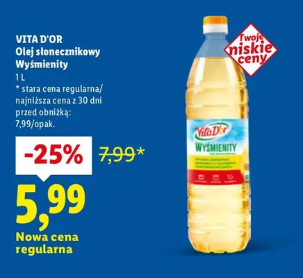 Olej słonecznikowy Wyśmienity Vita D'or promocja w Lidl