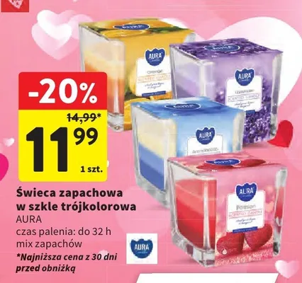 Świeca zapachowa w szkle trójkolorowa mix zapachów promocja w Intermarche