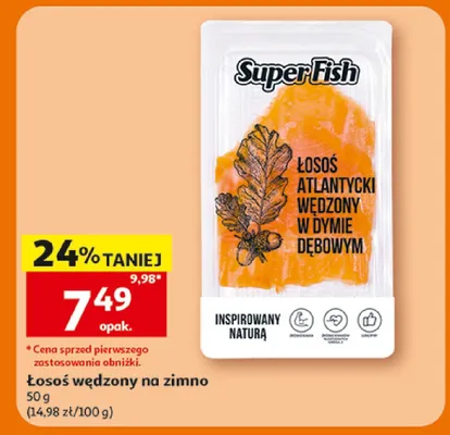 Łosoś wędzony na zimno Super Fish Łosoś Atlantycki wędzony w dymie dębowym promocja w Auchan