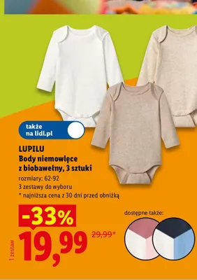 Body niemowlęce Lupilu z biobawełny 3-pak promocja w Lidl