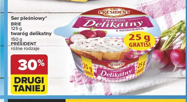 Twaróg delikatny Président z rzodkiewką promocja w Carrefour