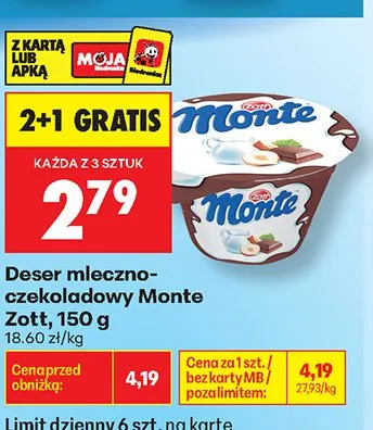 Deser mleczno-czekoladowy Monte Zott promocja w Biedronka