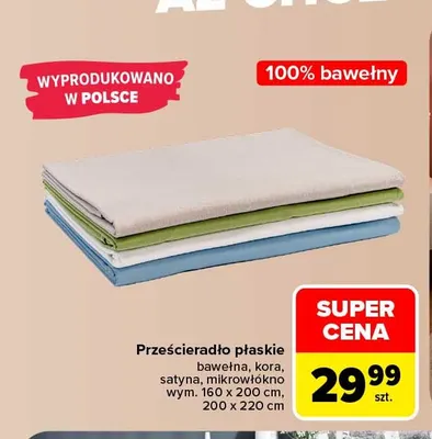 Prześcieradło płaskie mikrowłókno 160x200 cm promocja w Carrefour