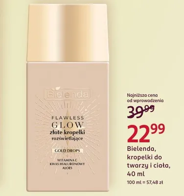 Kropelki do twarzy i ciała Bielenda Flawless Glow złote kropelki rozświetlające promocja w Rossmann