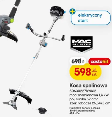 Kosa spalinowa MAC ALLISTER moc znamionowa 1,4kW poj. silnika 52 cm³ szer. robocza 25,5/43cm promocja w Castorama