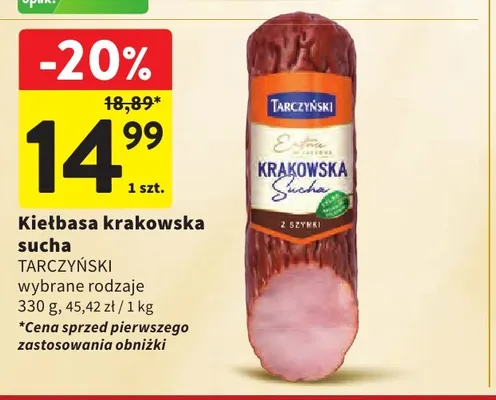Kiełbasa krakowska sucha Tarczyński promocja w Intermarche