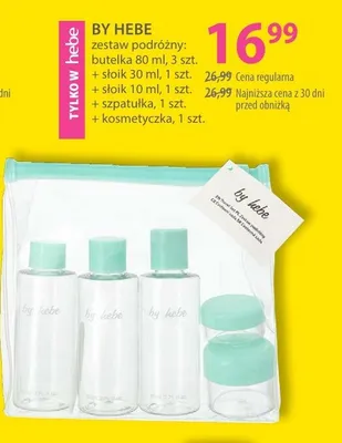 Zestaw podróżny: butelka 80ml, 3szt. + słoik 30ml, 1szt. + słoik 10ml, 1szt. + szpatułka, 1szt. + kosmetyczka, 1szt. promocja w Hebe