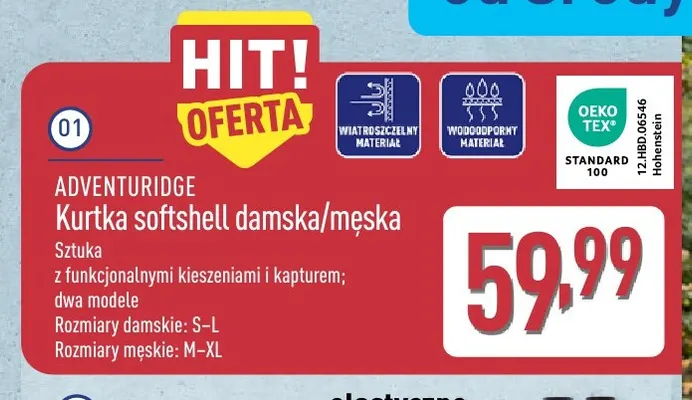 Kurtka softshell damska/męska Adventuridge promocja w Aldi