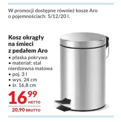 Kosz okrągły na śmieci z pedałem Aro promocja w Makro
