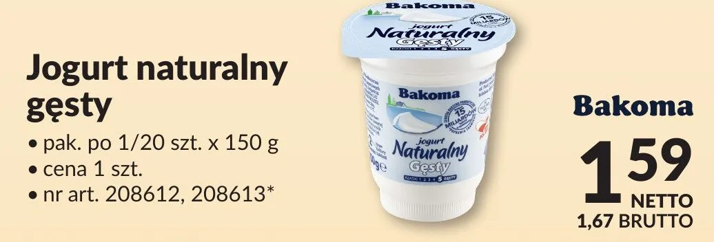 Jogurt naturalny gęsty Bakoma promocja w Makro