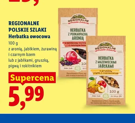 Herbatka owocowa z jabłkami gruszką pigwą i rokitnikiem Regionalne Polskie Szlaki promocja w Lidl