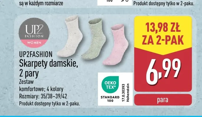 Skarpety damskie 2-pak Up2fashion promocja w Aldi