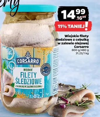 Filety śledziowe wiejskie z cebulką w zalewie olejowej Corsarro promocja w Netto
