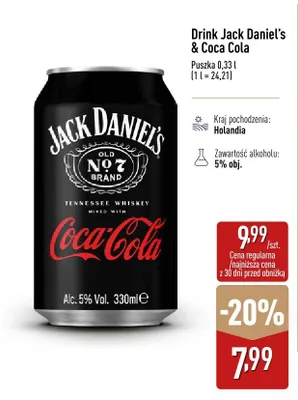 Whisky Drink Jack Daniel's & Coca Cola promocja w Aldi
