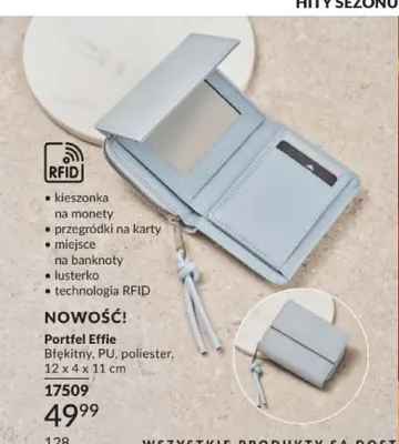 Portfel Effie błękitny PU poliester 12x4x11cm promocja w AVON