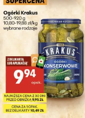 Ogórki konserwowe Krakus promocja w Delikatesy Centrum