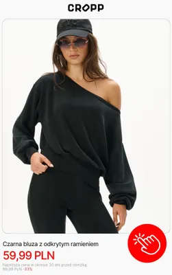 Czarna bluza z odkrytym ramieniem Cropp promocja w Cropp