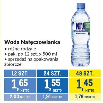 Woda Nałęczowianka różne rodzaje promocja w Makro