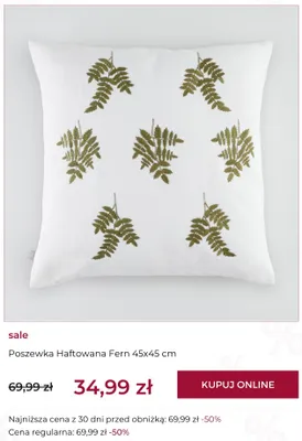 Poszewka haftowana Fern home&you 45x45 cm promocja w home&you