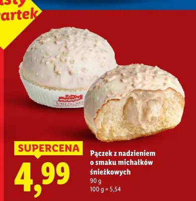Pączek z nadzieniem o smaku michałków śnieżkowych promocja w Lidl