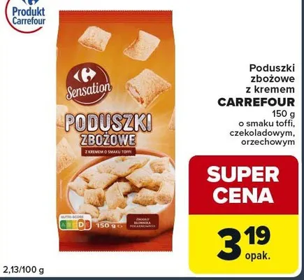 Poduszki zbożowe z kremem o smaku toffi, czekoladowym, orzechowym promocja w Globi