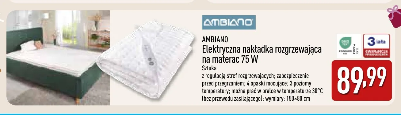Elektryczna nakładka rozgrzewająca na materac Ambiano promocja w Aldi