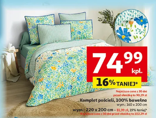 Komplet pościeli, 100% bawełna promocja w Auchan