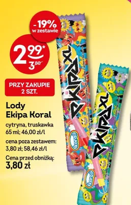 Lody ekipa koral cytryna, truskawka promocja w Żabka
