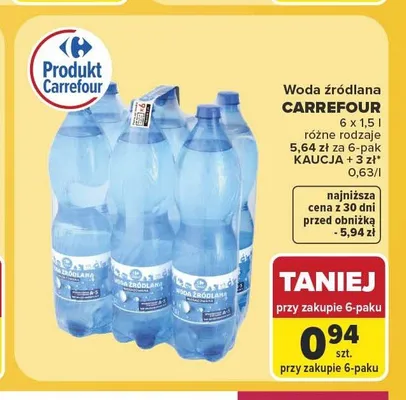 Woda źródlana Carrefour 6-pak promocja w Carrefour Market