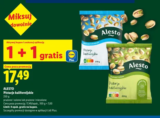 Pistacje kalifornijskie prażone i solone Alesto promocja w Lidl