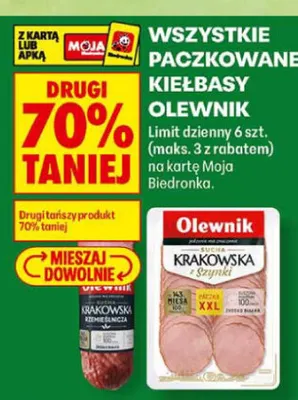 Paczkowane kiełbasy Olewnik promocja w Biedronka