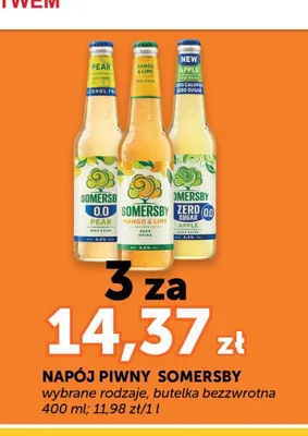 Napój piwny bezalkoholowy Somersby Apple 0.0% butelka bezzwrotna 3-pak 400ml promocja w Groszek
