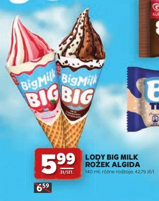 Lody Big Milk Rożek Algida promocja w Stokrotka