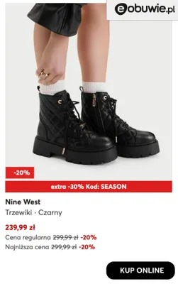 Trzewiki czarne Nine West promocja w eobuwie.pl