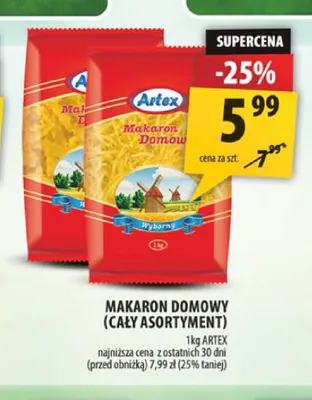 Makaron domowy Artex promocja w Arhelan