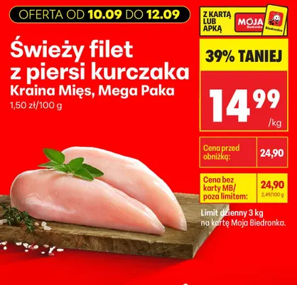 Świeży filet z piersi kurczaka Kraina Mięs Mega Paka promocja w Biedronka