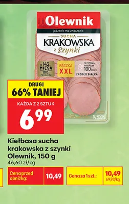 Kiełbasa sucha krakowska z szynki Olewnik promocja w Biedronka