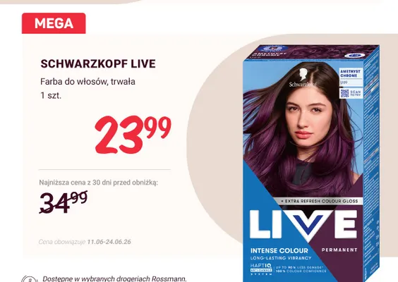 Farba do włosów Schwarzkopf Live promocja w Rossmann