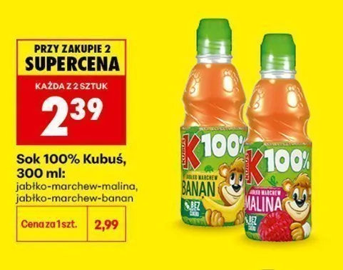 Sok 100% Kubuś jabłko-marchew-banan promocja w Biedronka