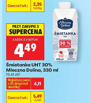 Śmietanka UHT 30% promocja w Biedronka