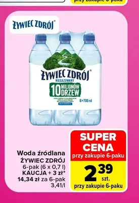 Woda źródlana niegazowana Żywiec Zdrój 6-pak promocja w Carrefour