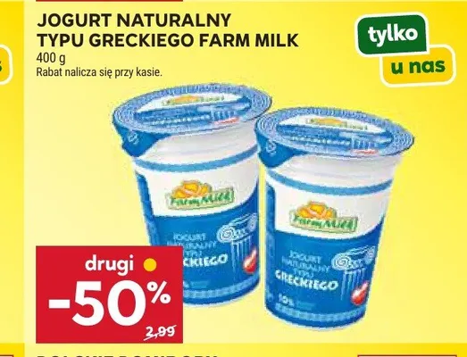 Jogurt naturalny typu greckiego Farm Milk promocja w Stokrotka