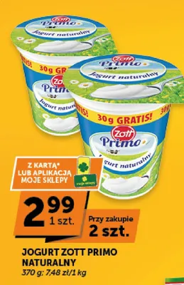 Jogurt naturalny Zott Primo promocja w Euro Sklep