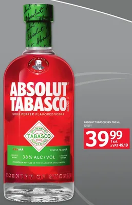 Wódka Absolut Tabasco 38% promocja w Selgros
