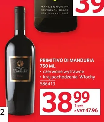 Wino Primitivo Di Manduria czerwone wytrawne Włochy promocja w Selgros