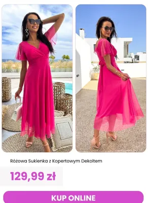 Sukienka różowa z kopertowym dekoltem ModnaKiecka.pl promocja w Modna Kiecka