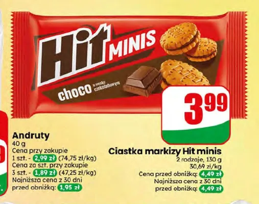 Ciastka markizy Hit minis promocja w Dino
